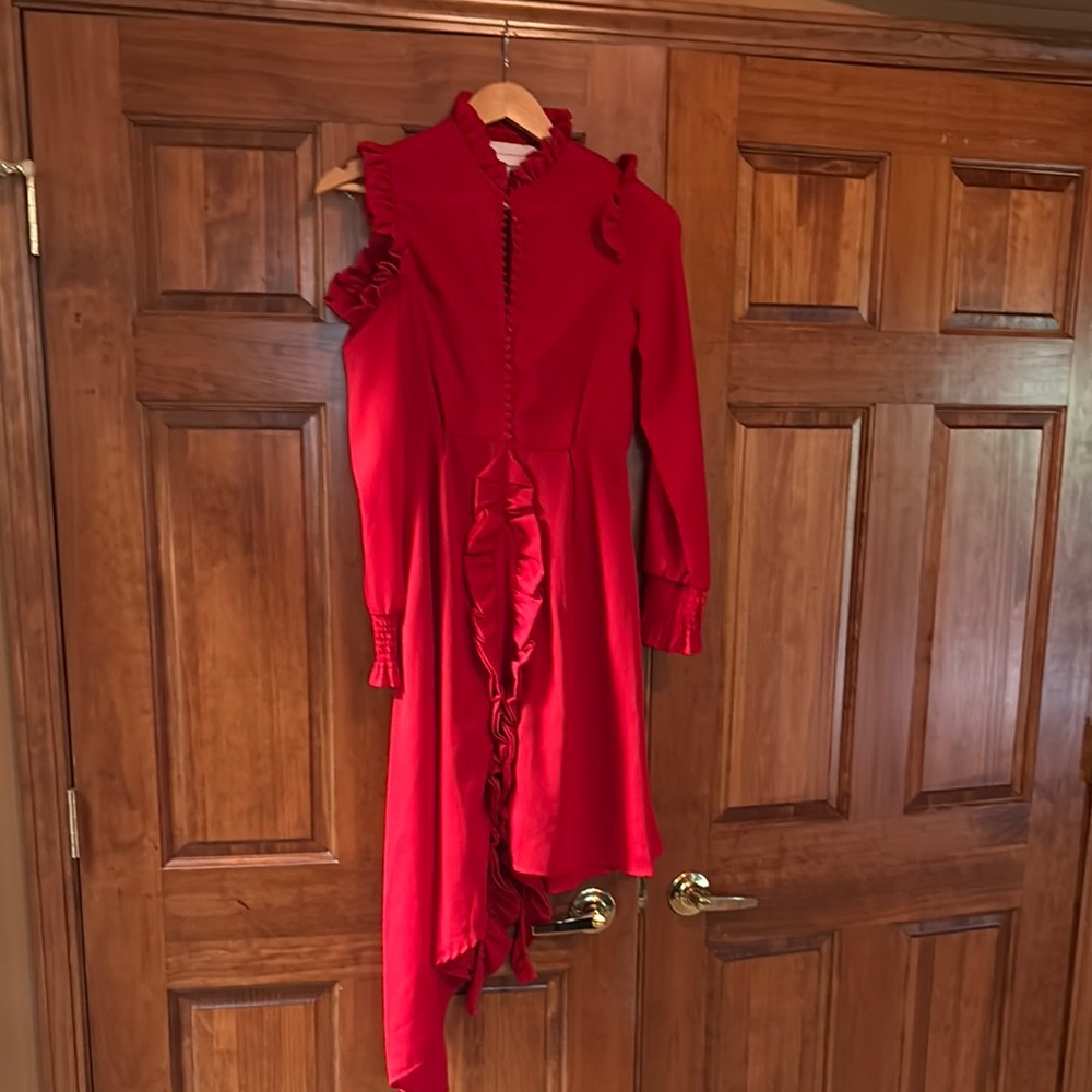Vibrant Red Long Sleeve Mock Neck Cocktail Dress